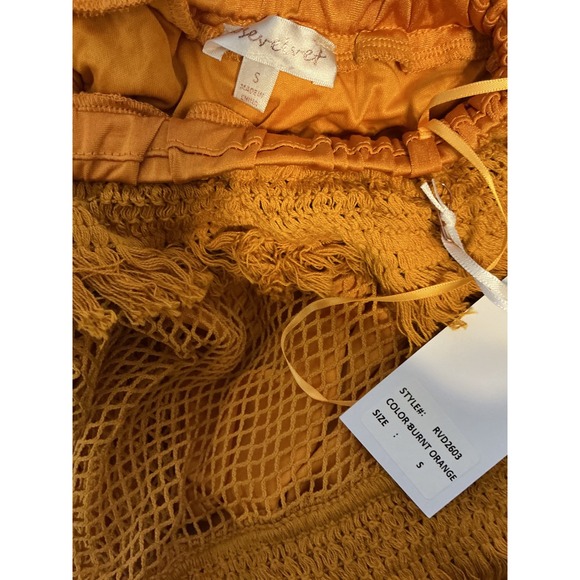 RoseVelvet Mustard Yellow Cutout Lace Up Fringe Mini Dress - Picture 6 of 8